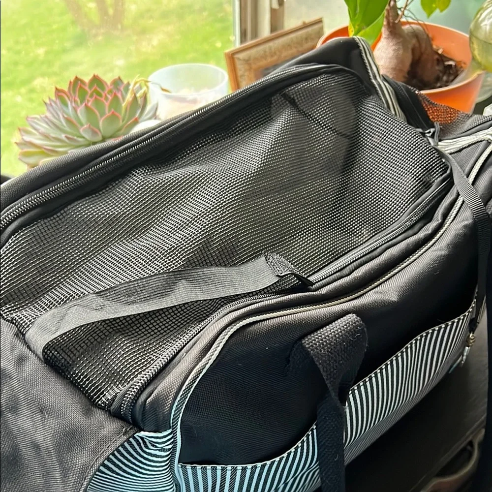 Black and White Striped pet carrier